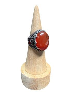 Sterling silver bold Red Carnelian-Style Statement Ring